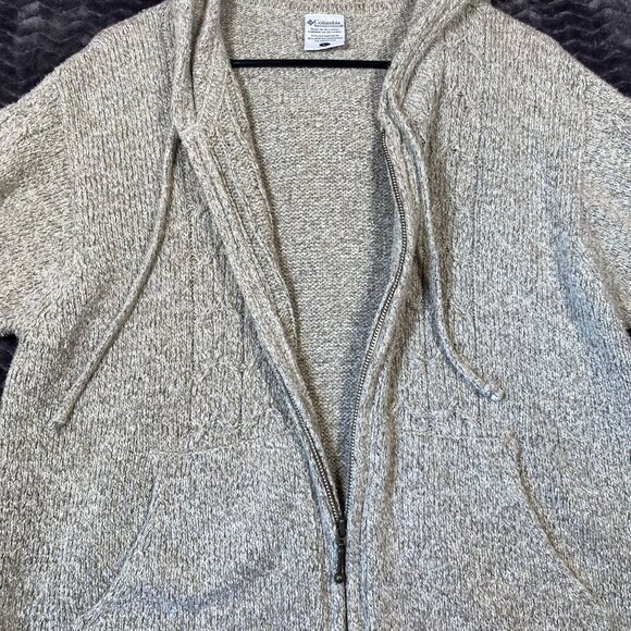 Columbia Hooded Knit Zip-Up Cardigan Sweater Beige Cotton Blend,Womens size L - Picture 5 of 8